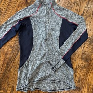 Men's Grey Heather Quarter-Zip Performance Sweater with Navy Panels